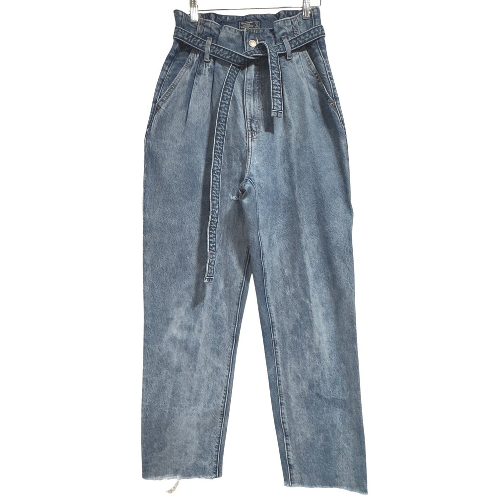 Abercrombie & Fitch Simone High Rise Ankle Paperbag Jeans Blue 27 4S Belted